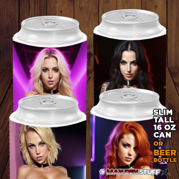 Sexy Babes Topless Bar SLIM Tall 16oz Beer Can Holder Cozie #2