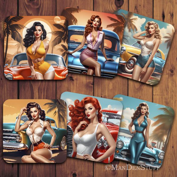 Sexy Pinup Girls & Classic Cars Coasters
