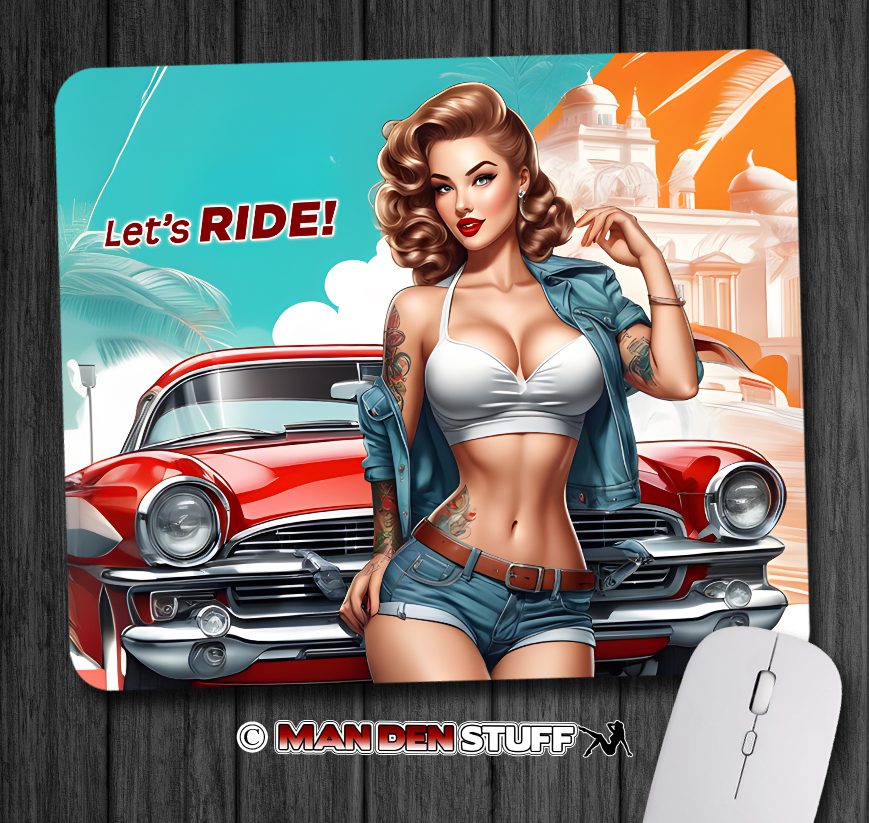 Sexy Pinup Girl Let’s Ride Mouse Pad