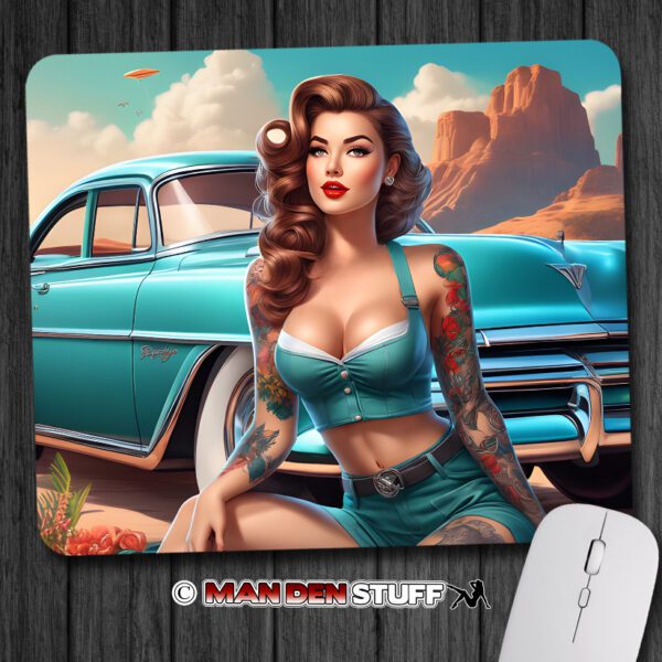 Sexy Pinup Girl & Classic Car Mouse Pad