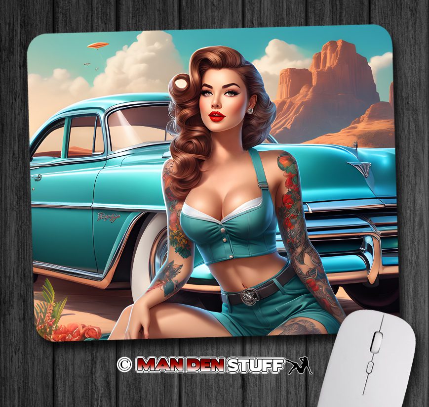 Sexy Pinup Girl & Classic Car Mouse Pad