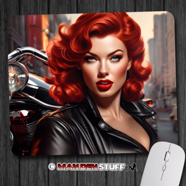 Sexy Red Head Biker Chick Mouse Pad
