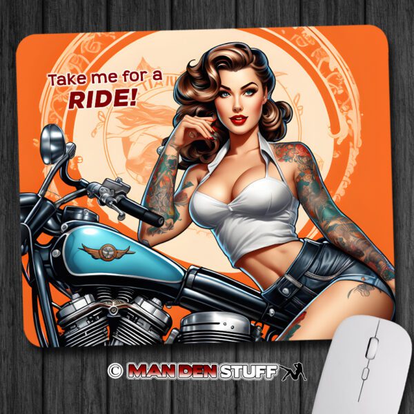 Sexy Biker Chick & Motorcycle Mouse Pad