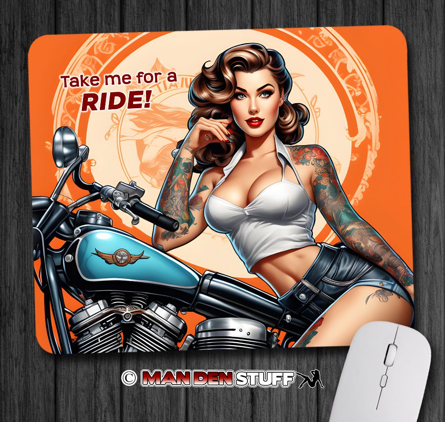 Sexy Biker Chick & Motorcycle Mouse Pad
