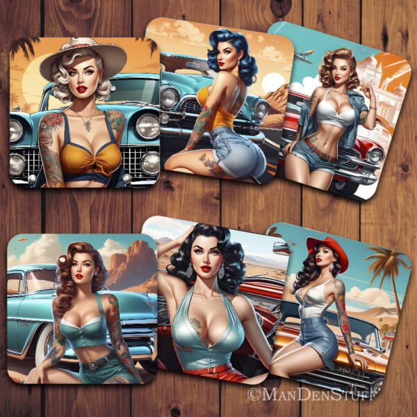 Sexy Tattooed Pinup Girls & Classic Cars Coasters