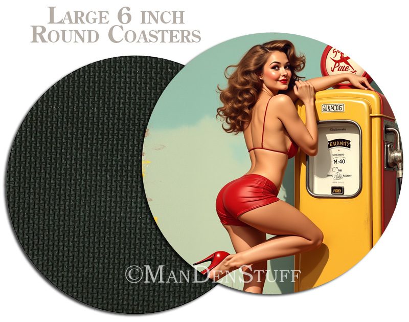 Sexy Pinup Girls & Classic Cars Beer Mug Coasters - Image 4