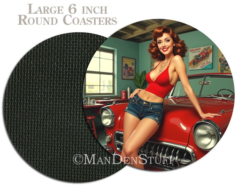 Sexy Pinup Girls & Classic Cars Beer Mug Coasters - Image 5