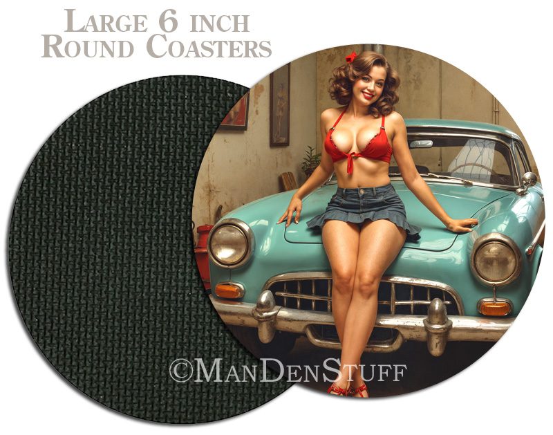 Sexy Pinup Girls & Classic Cars Beer Mug Coasters - Image 7