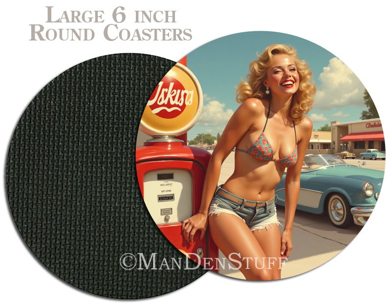 Sexy Pinup Girls & Classic Cars Beer Mug Coasters - Image 8