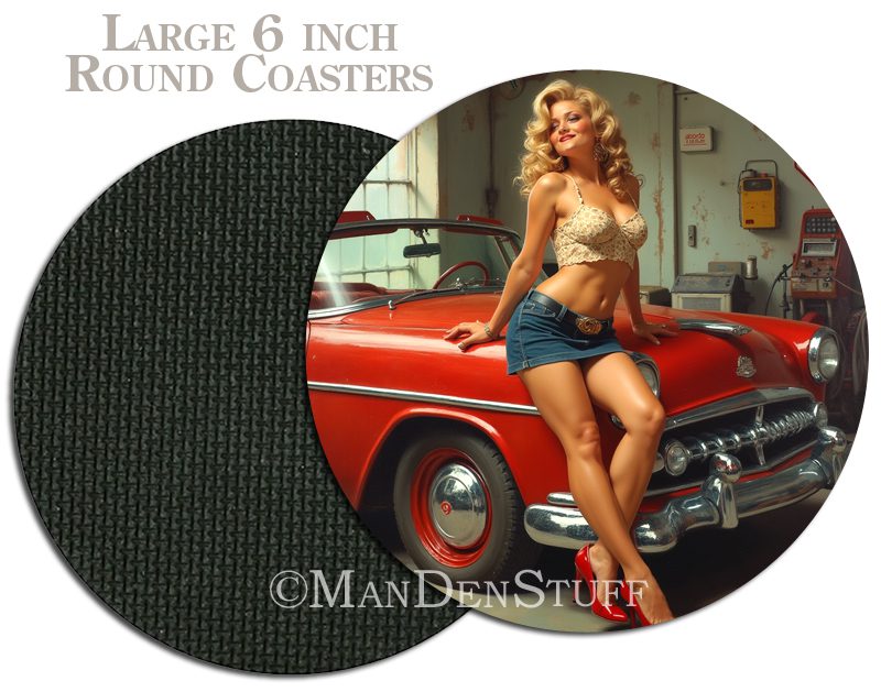 Sexy Pinup Girls & Classic Cars Beer Mug Coasters - Image 9