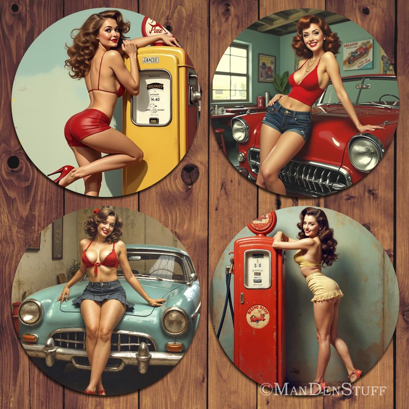 Sexy Pinup Girls & Classic Cars Beer Mug Coasters