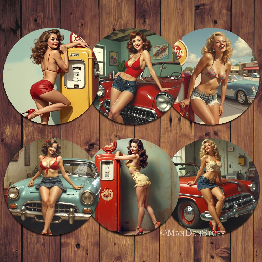 Sexy Pinup Girls & Classic Cars Beer Mug Coasters