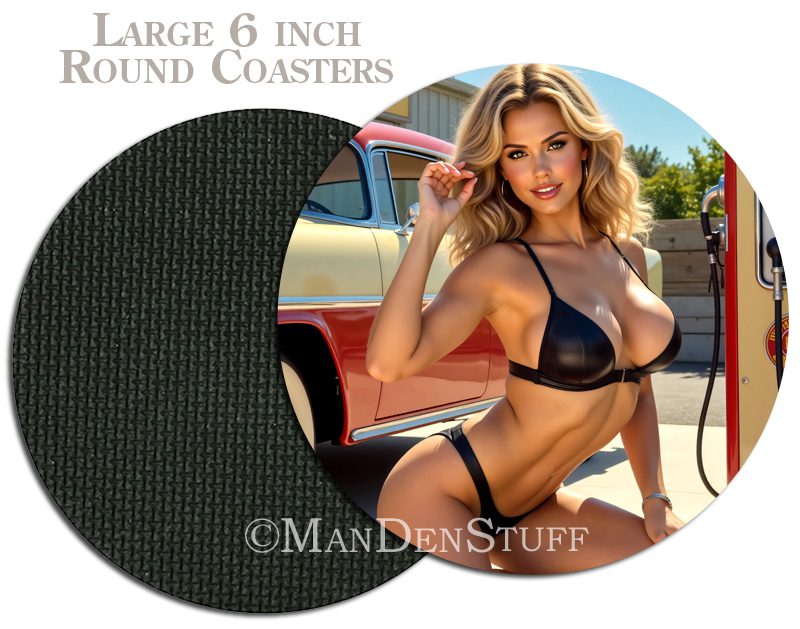 Sexy Bikini Girls & Classic Cars Beer Mug Coasters - Image 4