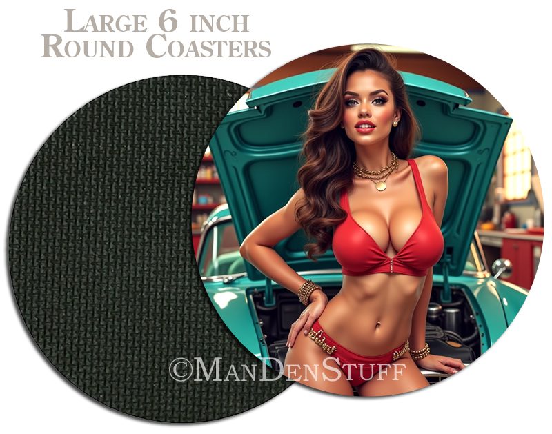 Sexy Bikini Girls & Classic Cars Beer Mug Coasters - Image 5