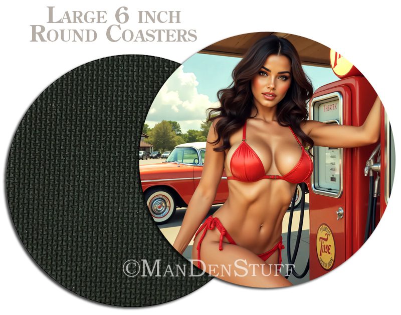 Sexy Bikini Girls & Classic Cars Beer Mug Coasters - Image 8