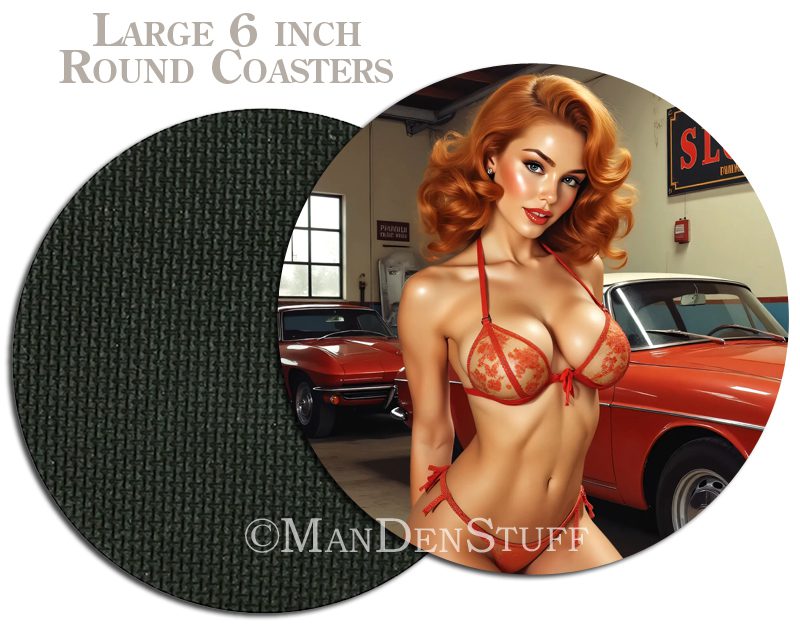 Sexy Bikini Girls & Classic Cars Beer Mug Coasters - Image 9