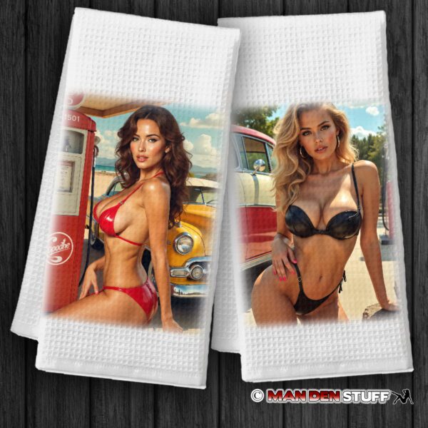Bikini Babes & Classic Cars Kitchen Bar Towel Set